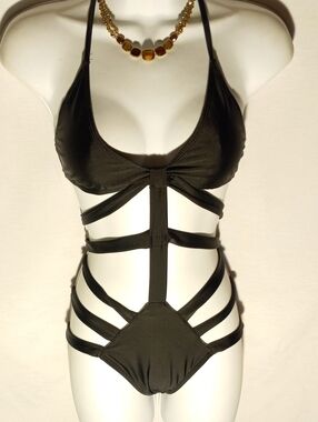 Black Strappy Cutout One-Piece Swimsuit